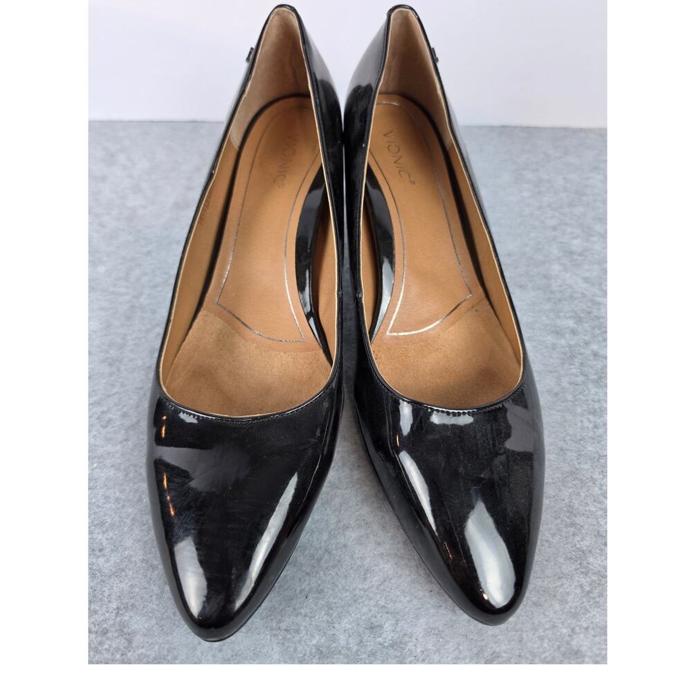 Vionic Mia Black Patent Leather Block Heels